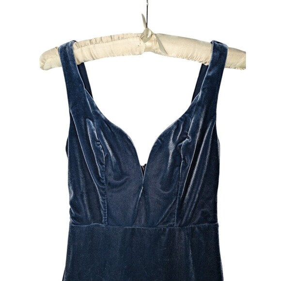 Express Dress 00 Women's Blue Velvet Deep V Sweetheart Neck Sleeveless Mini - Picture 2 of 7